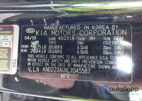 2020 Kia Soul Lx z USA, uszkodzony, nr VIN KNDJ23AUXL7045587